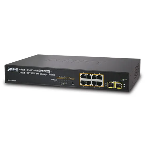 PLANET PLANET GS-4210-8P2S 8-port 10/100/1000 PoE+ 2 SFP managed network switch — product photo