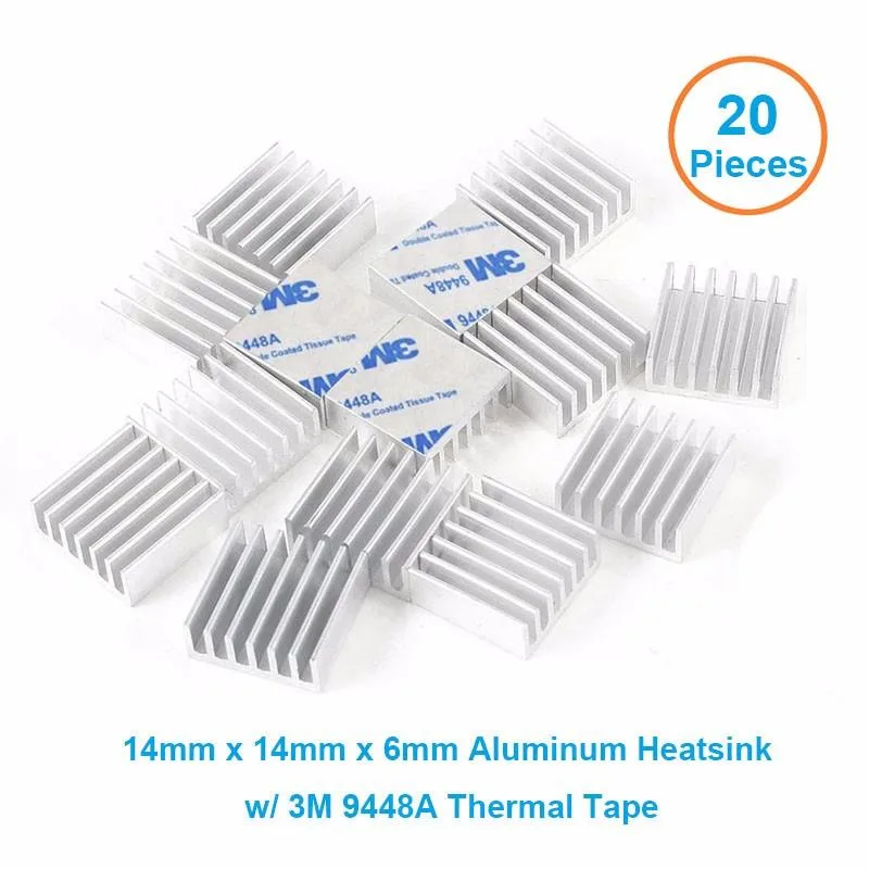 EN-Labs EN-Labs 20pcs Aluminium Heatsink 14x14x6mm w/ 3M 9448a Tape diy cooling — product photo