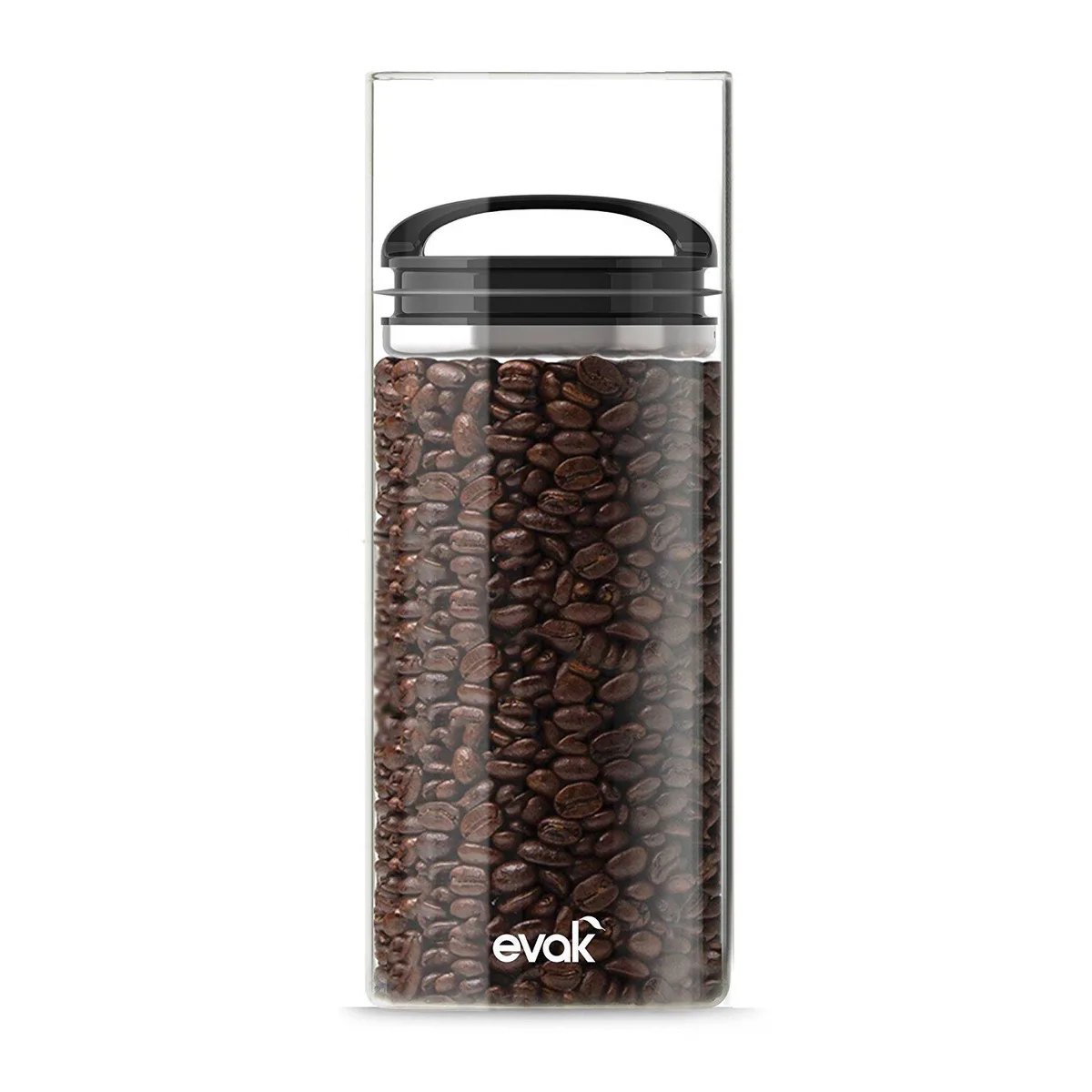 Clear glass cylinder with black gloss plunger lid, 4.56 in wide by 11.2 in tall