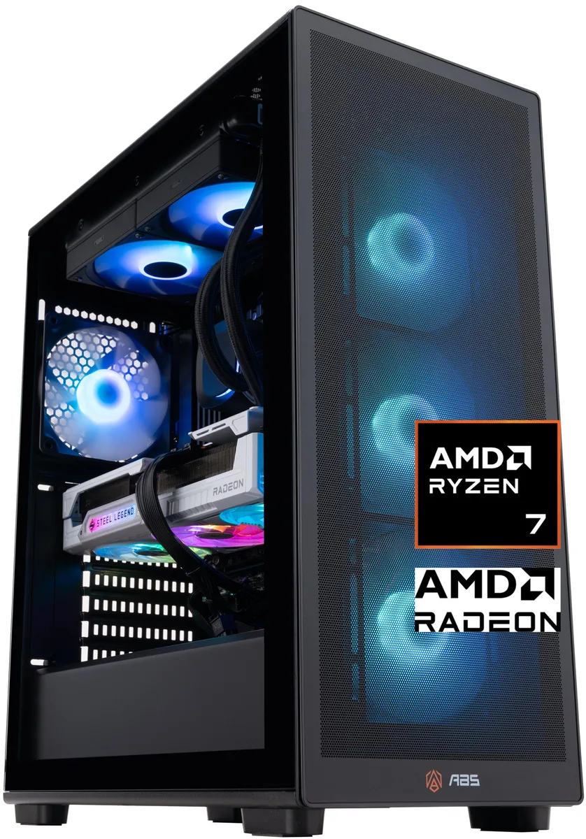 ABS ABS SR7800X3D9070XT gaming PC Ryzen 7 7800X3D Radeon RX 9070 XT 16GB 32GB DDR5 1TB NVMe — product photo
