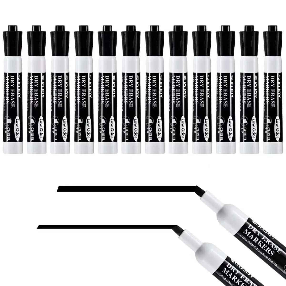 Box of 12 black chisel-tip dry-erase markers