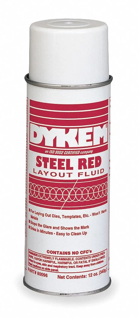 Red aerosol can of Dykem layout fluid 12 oz