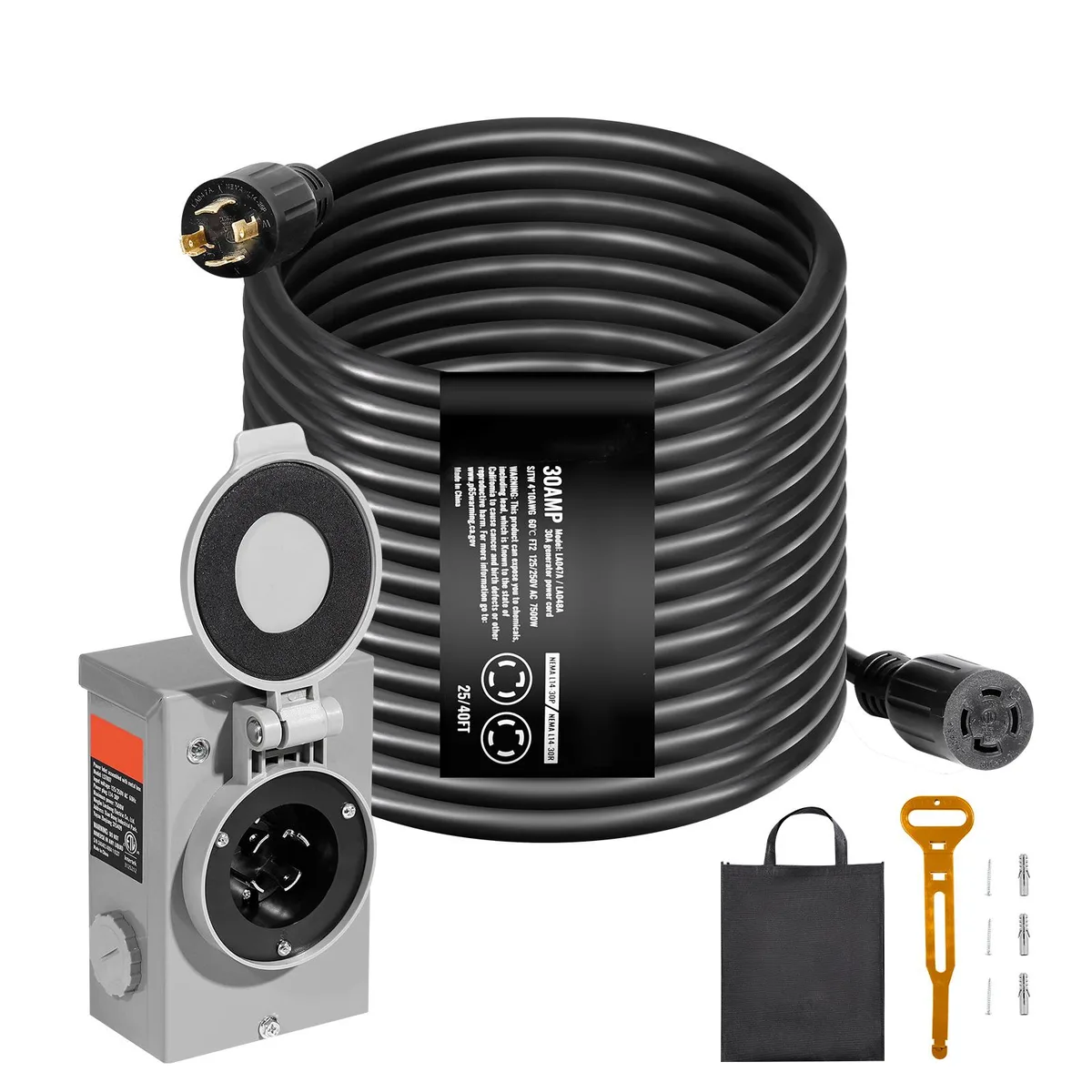 VEVOR VEVOR 30 Amp Generator Cord Kit 40 FT NEMA L14-30P/L14-30R 10 AWG Inlet Box — product photo