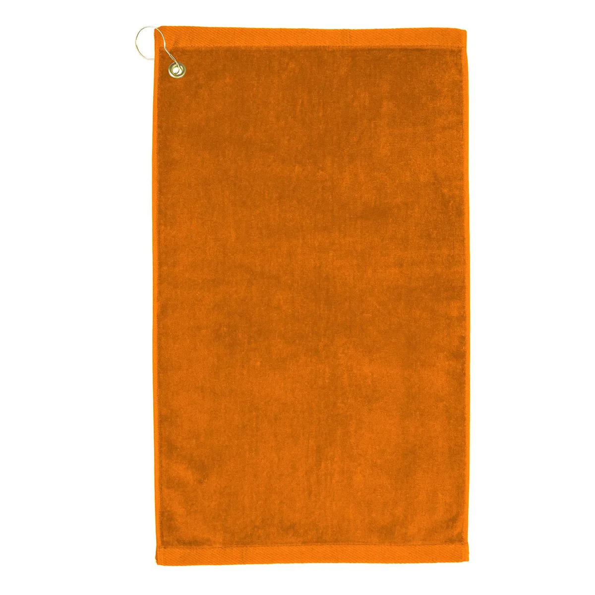 Orange velour golf towel 16 by 26 inches with corner hook and grommet