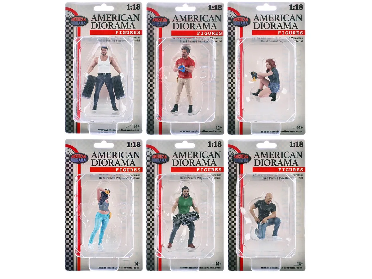 American Diorama American Diorama Muscle Mechanics 6 Figure Set 1/18 Scale — product photo