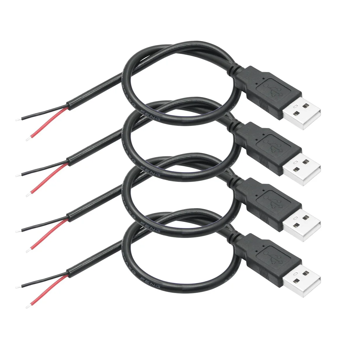 Vszerda Vszerda 4Pcs USB A Male to 2 Pin Bare Wire 11inch 20AWG 30cm — product photo