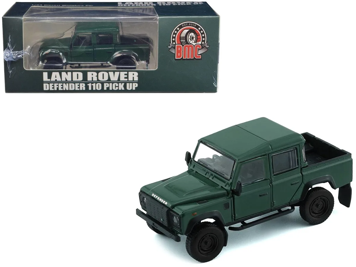 BM Creations BM Creations Land Rover Defender 110 Pickup Green Extra Wheels 1/64 Diecast Hobby Collectible — product photo