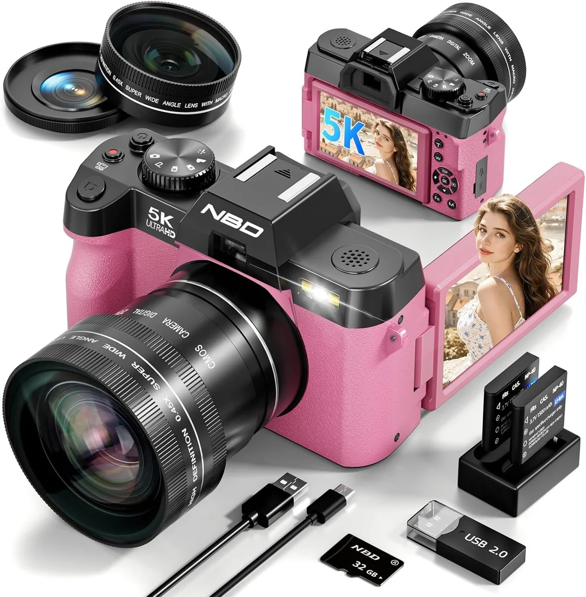 G-Anica G-Anica 5K 64MP Shoot Camera 16X Digital Zoom 3.0" Flip Screen Pink — product photo