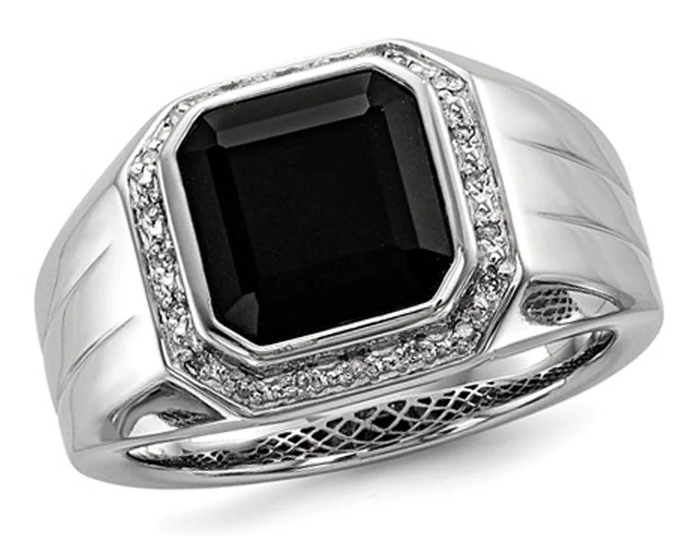 Gem &amp; Harmony Gem &amp; Harmony Black Onyx Ring with 21 Diamonds 10mm .08ct 925 Silver — product photo
