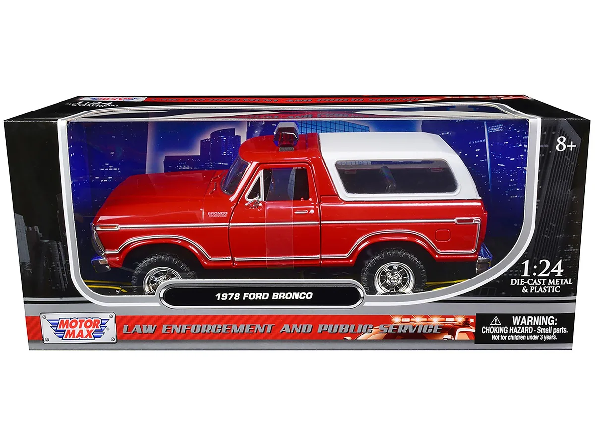 MOTORMAX MOTORMAX 1978 Ford Bronco Fire Department Unmarked Red 1/24 Diecast — product photo