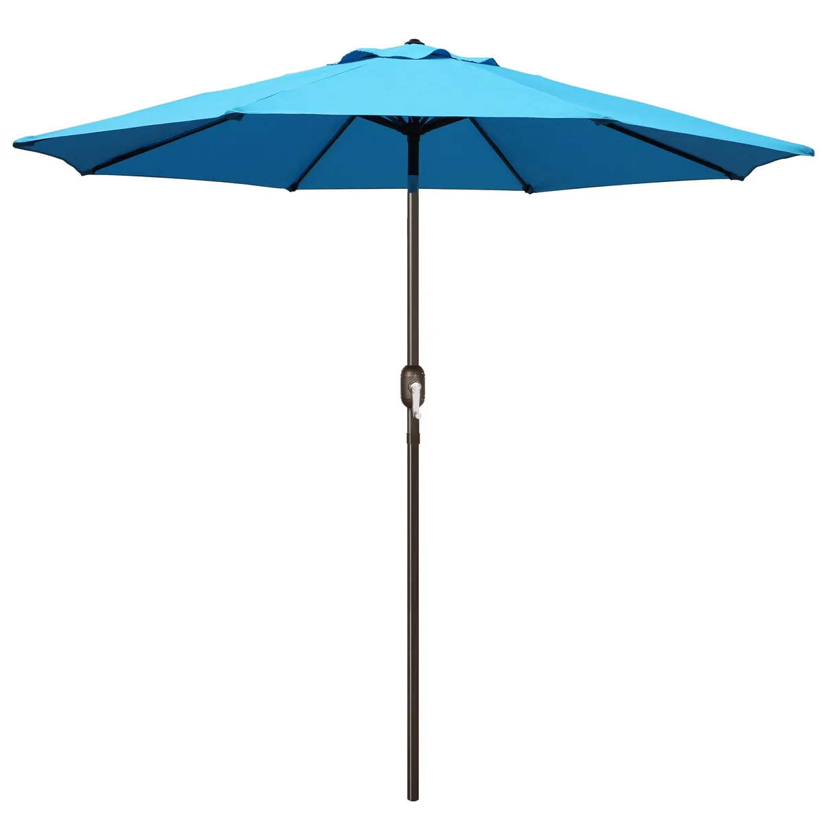 Light blue 9 ft round patio umbrella with crank tilt pole and eight ribs