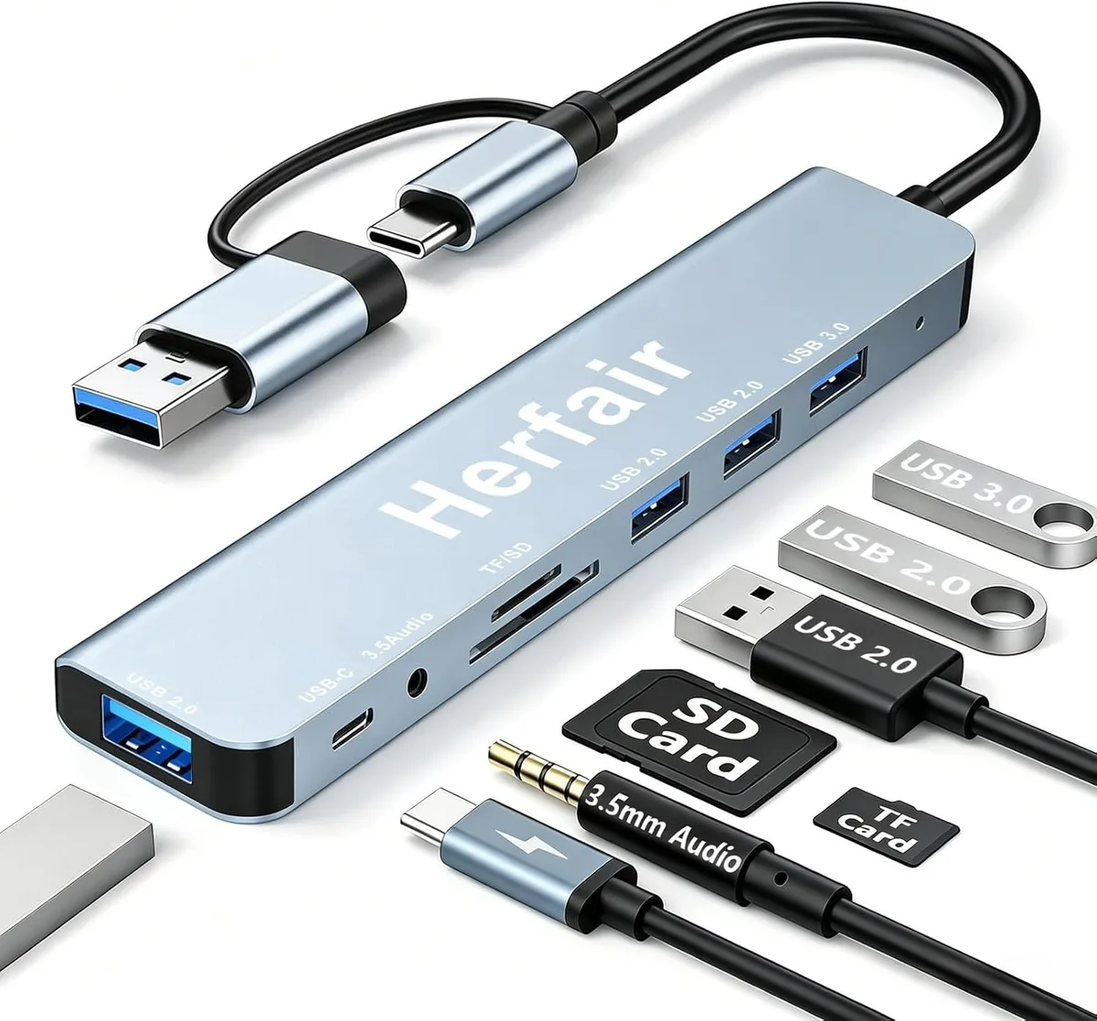 MCHOSE MCHOSE Pro A/V Extender &amp; Repeater 8-in-1 USB 3.0 Hub with 3.5 mm Audio Jack — product photo