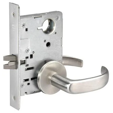 Satin chrome curved lever lockset with rose trim