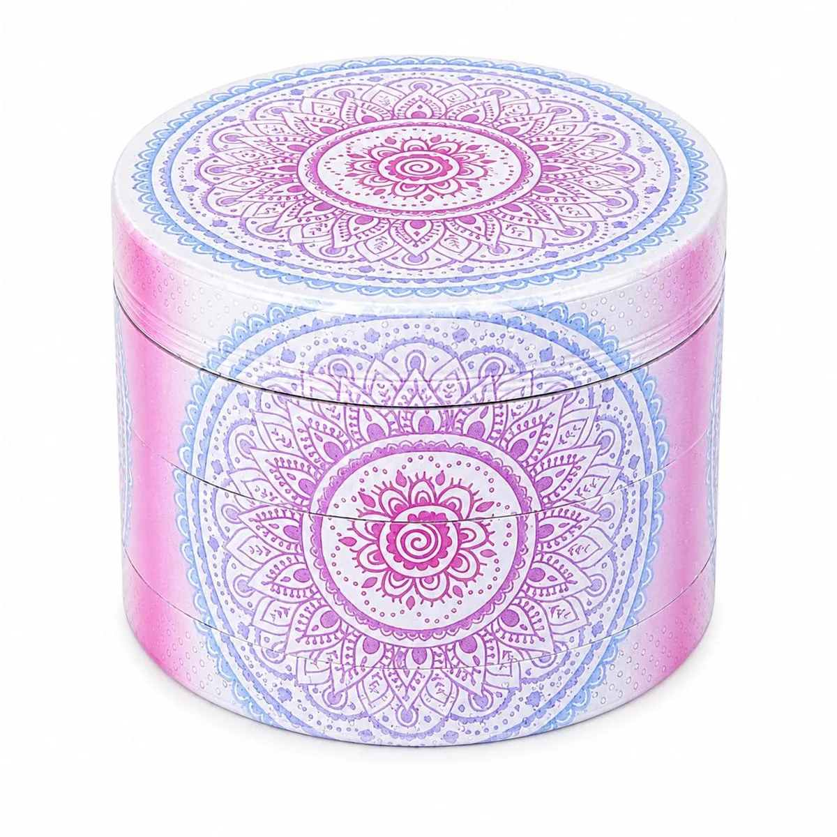 Pink zinc-alloy spice mill with mandala pattern, 2-inch cube