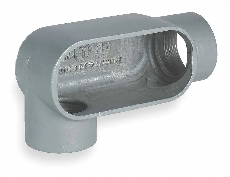 Gray iron LR conduit outlet body, 90-degree threaded hub, powder-coated finish