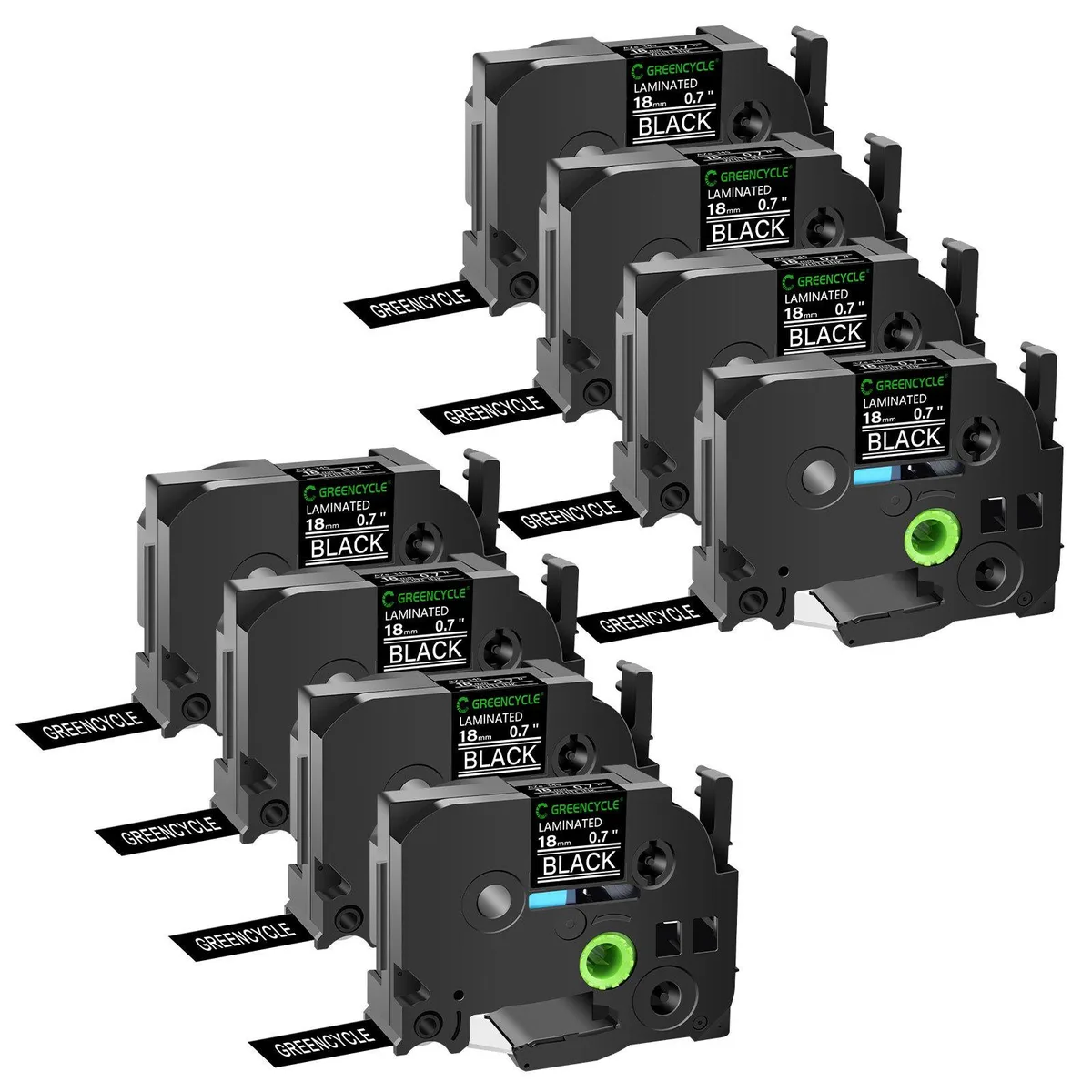 GREENCYCLE GREENCYCLE TZe-345 18mm White on Black Laminated Tape 8 Pack — product photo