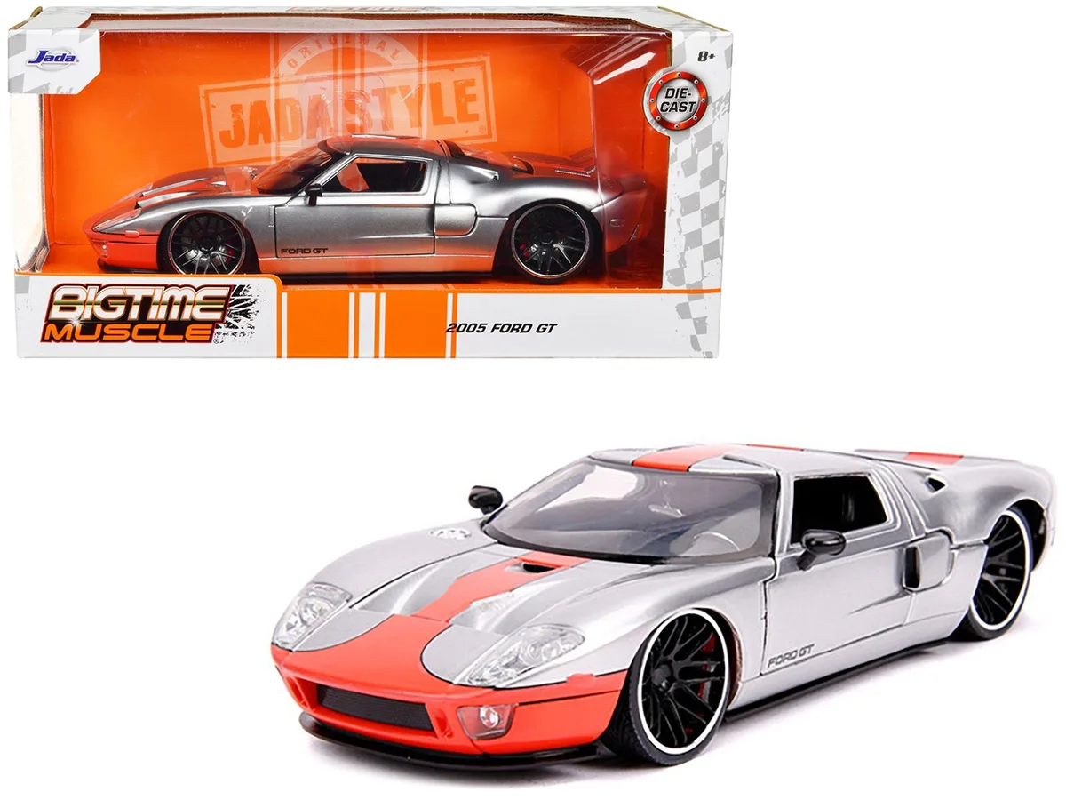 Jada Jada 2005 Ford GT Silver with Orange Stripe "Bigtime Muscle" 1/24 hobby collectible — product photo