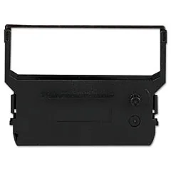 Black printer ribbon cartridge in plastic housing