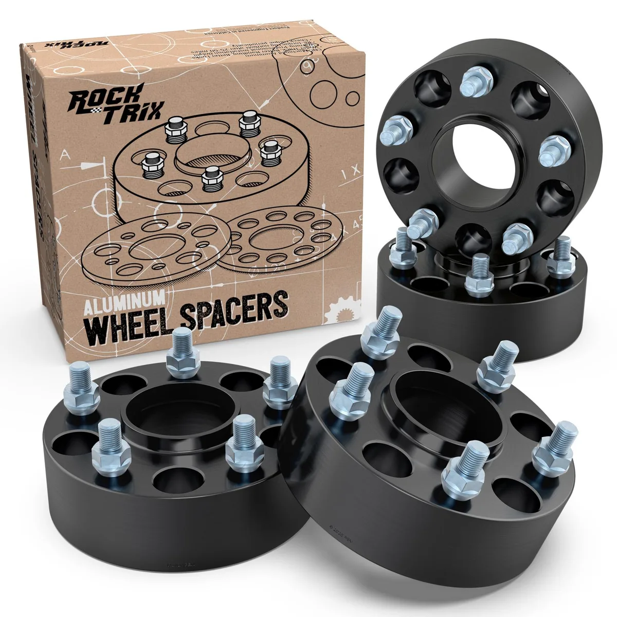 RockTrix RockTrix 2in Hubcentric 5x5 Wheel Spacers 50mm 71.5mm Bore 1/2x20 Studs Black 4pcs — product photo