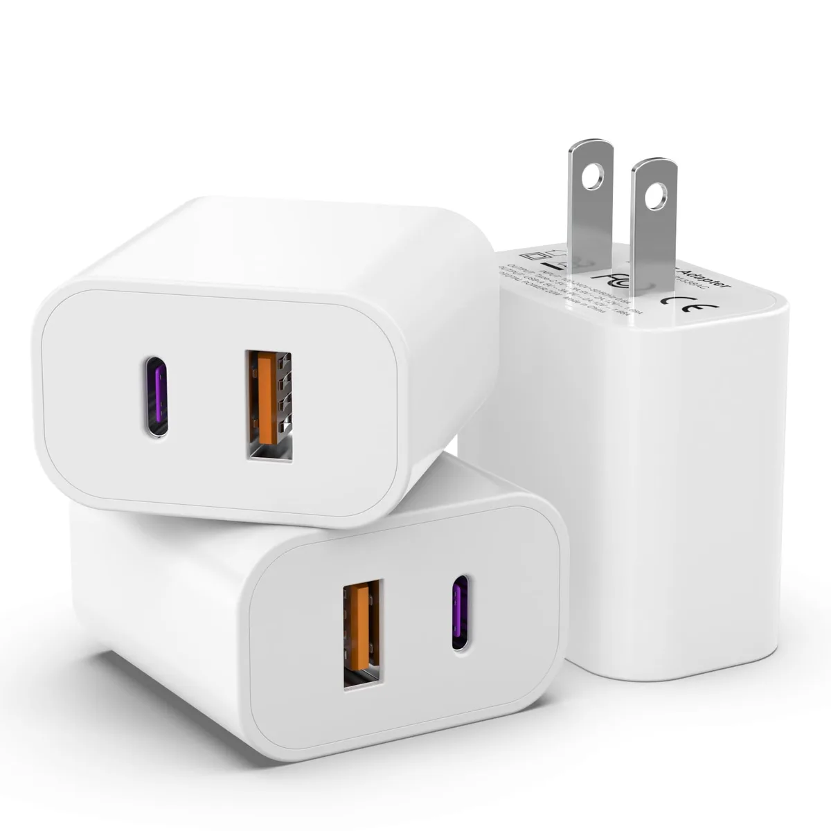 No Sew No Sew 3 Pack 20W Dual USB C &amp; USB A Wall Charger White — product photo