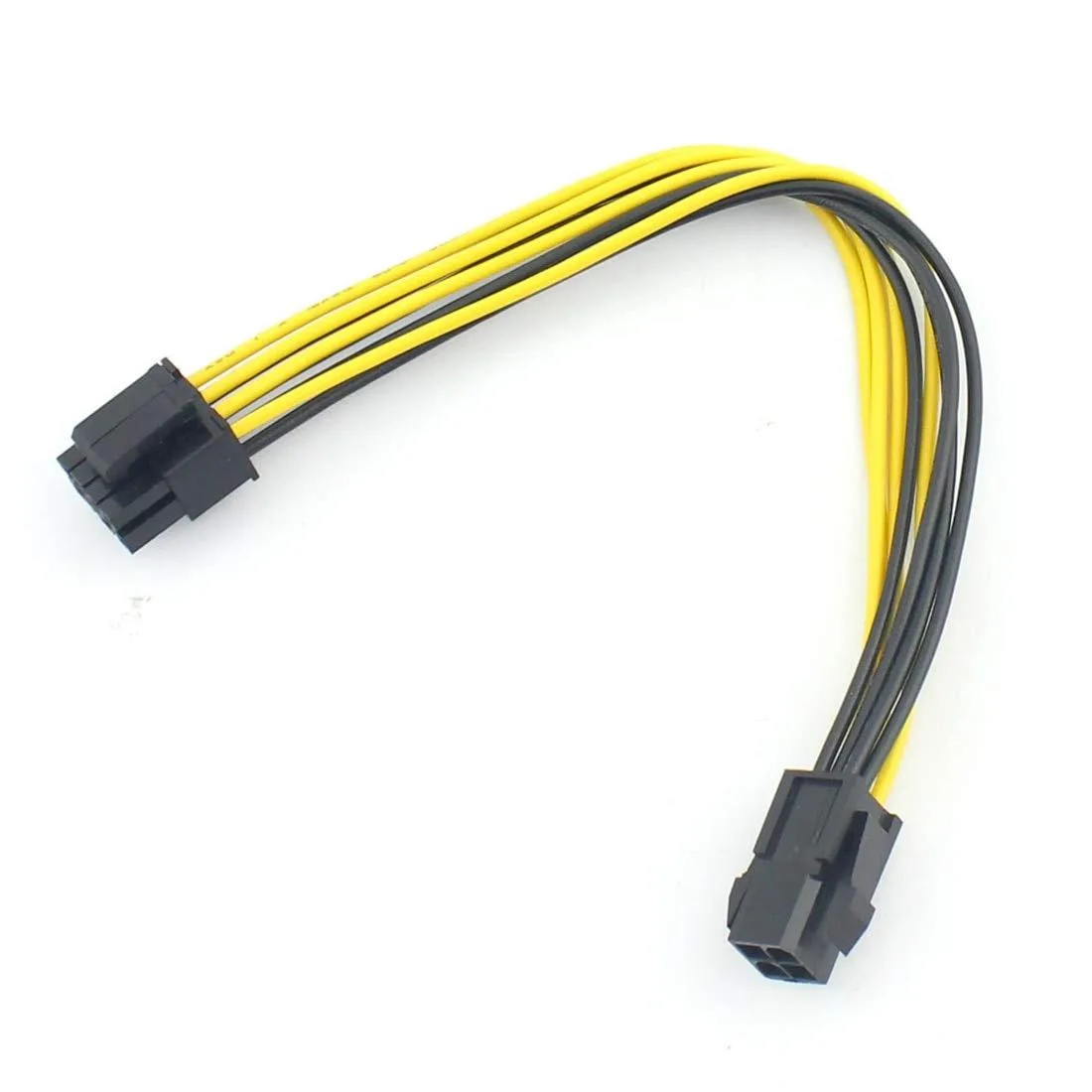 Two black CPU power extension cables with yellow wires, 4-pin to 8-pin connectors, 20cm long