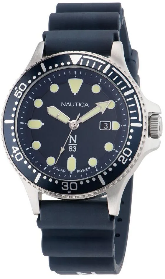 Silver-tone 43mm case with matching blue dial and blue PU-wheat strap
