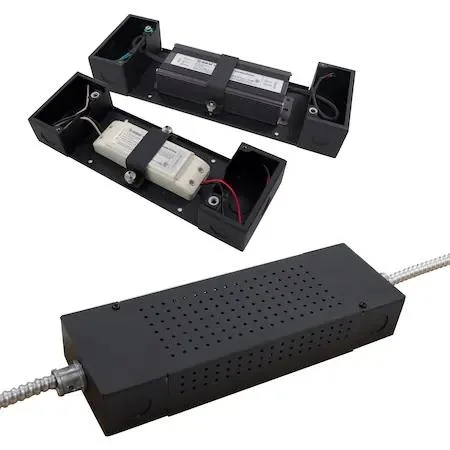Low-profile steel junction box with 24V 30W dimmable driver