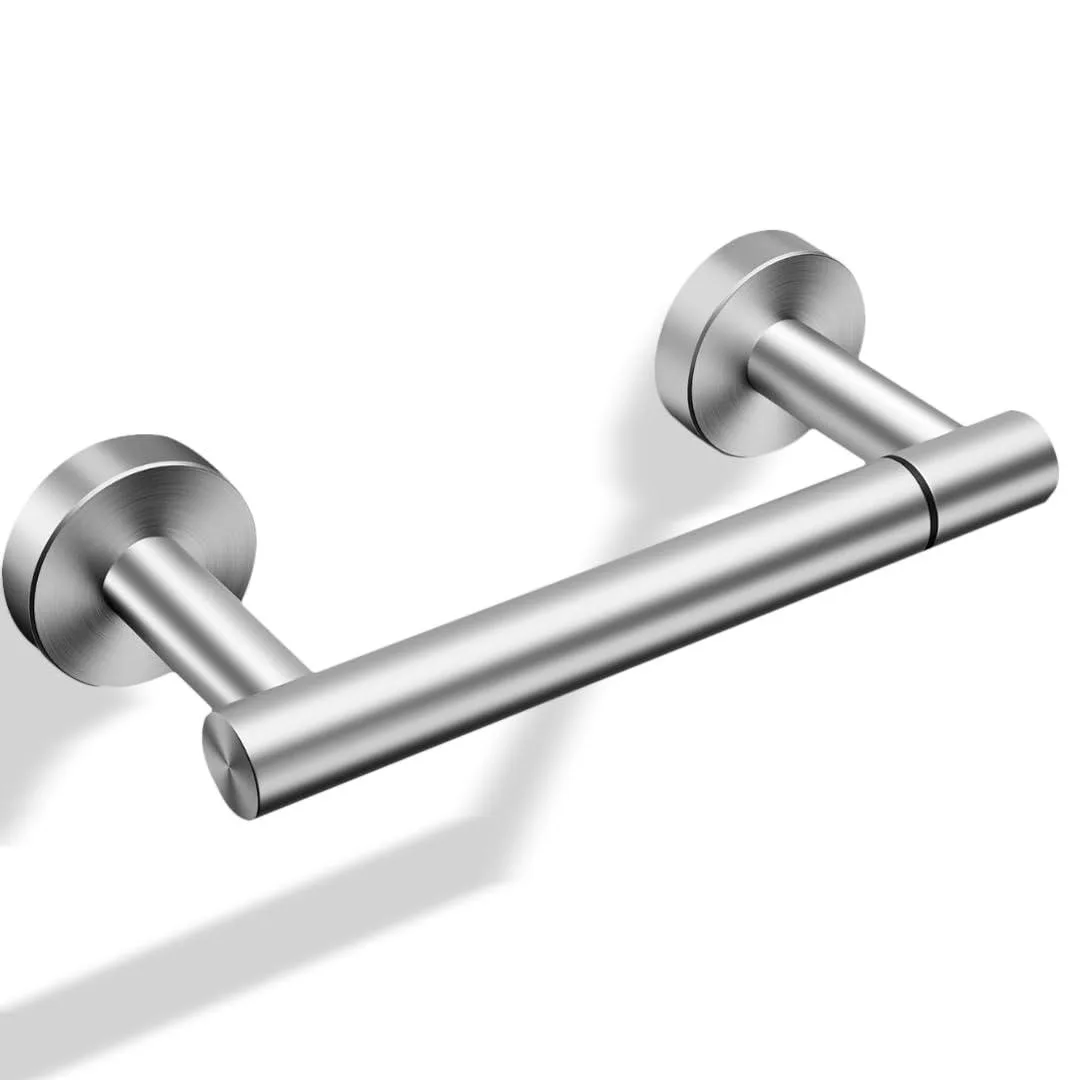 Brushed nickel double post pivoting toilet paper holder, wall mounted
