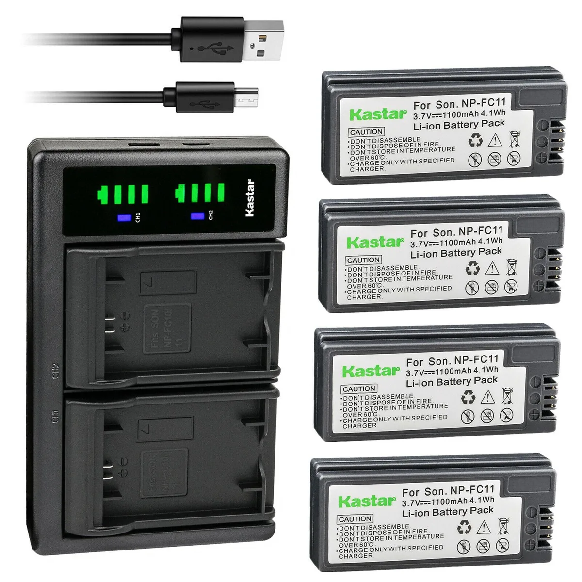Kastar Kastar NP-FC11 4-pack battery and LTD2 USB charger — product photo
