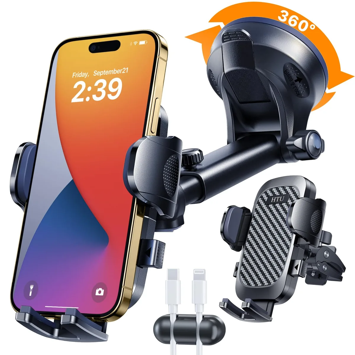  HTU HT-BS-01 5-in-1 Phone Mount 360 Rotation 100+LBS Suction Black — product photo