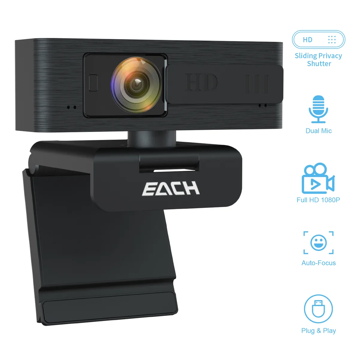 Anivia(China) Anivia(China) CA603 1080p Autofocus Webcam with Cover, Grey/Black, USB 2.0 — product photo