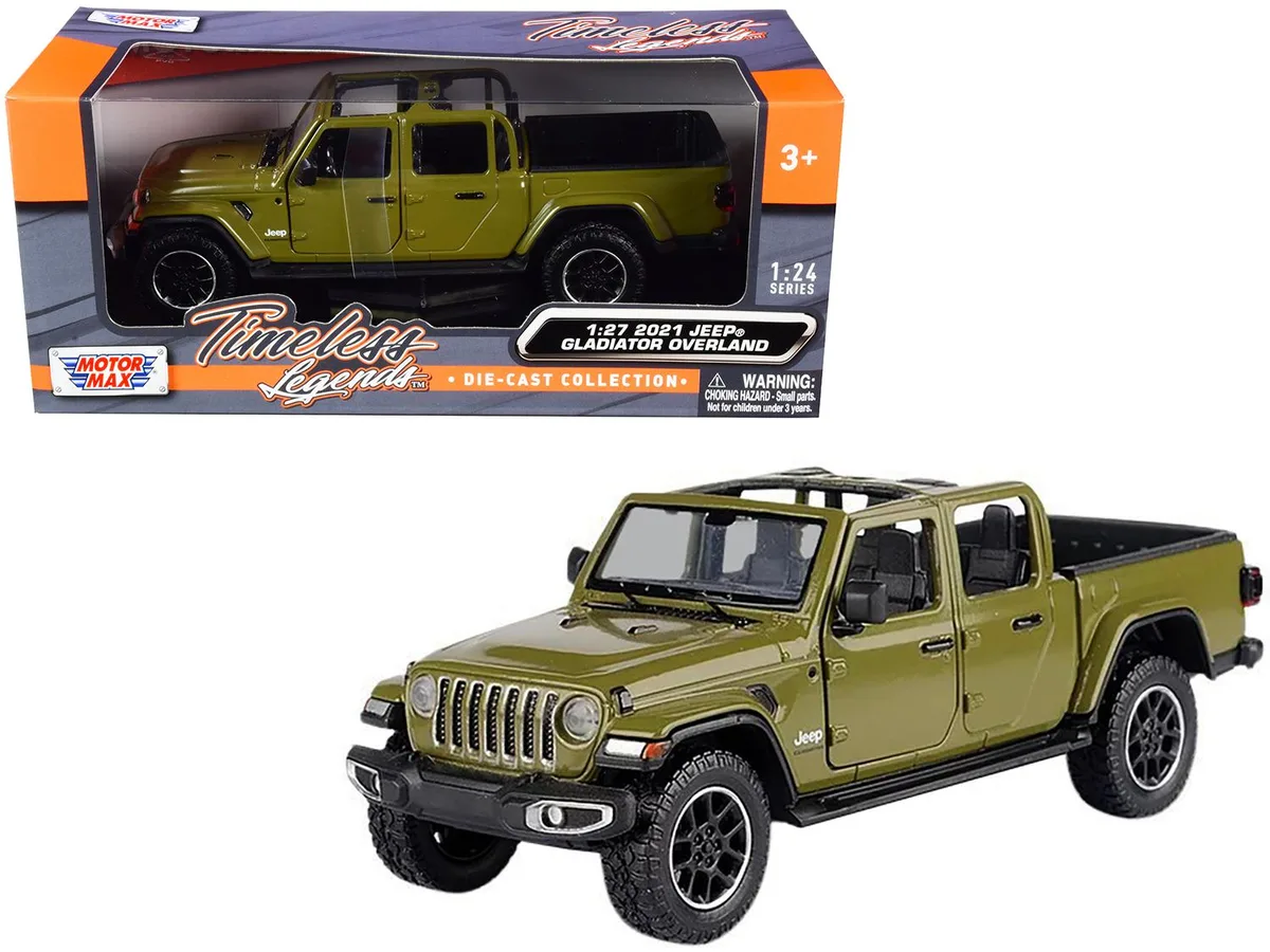 MOTORMAX MOTORMAX 2021 Jeep Gladiator Overland Open Top Pickup Matt Green 1/24-1/27 Diecast Vehicle — product photo