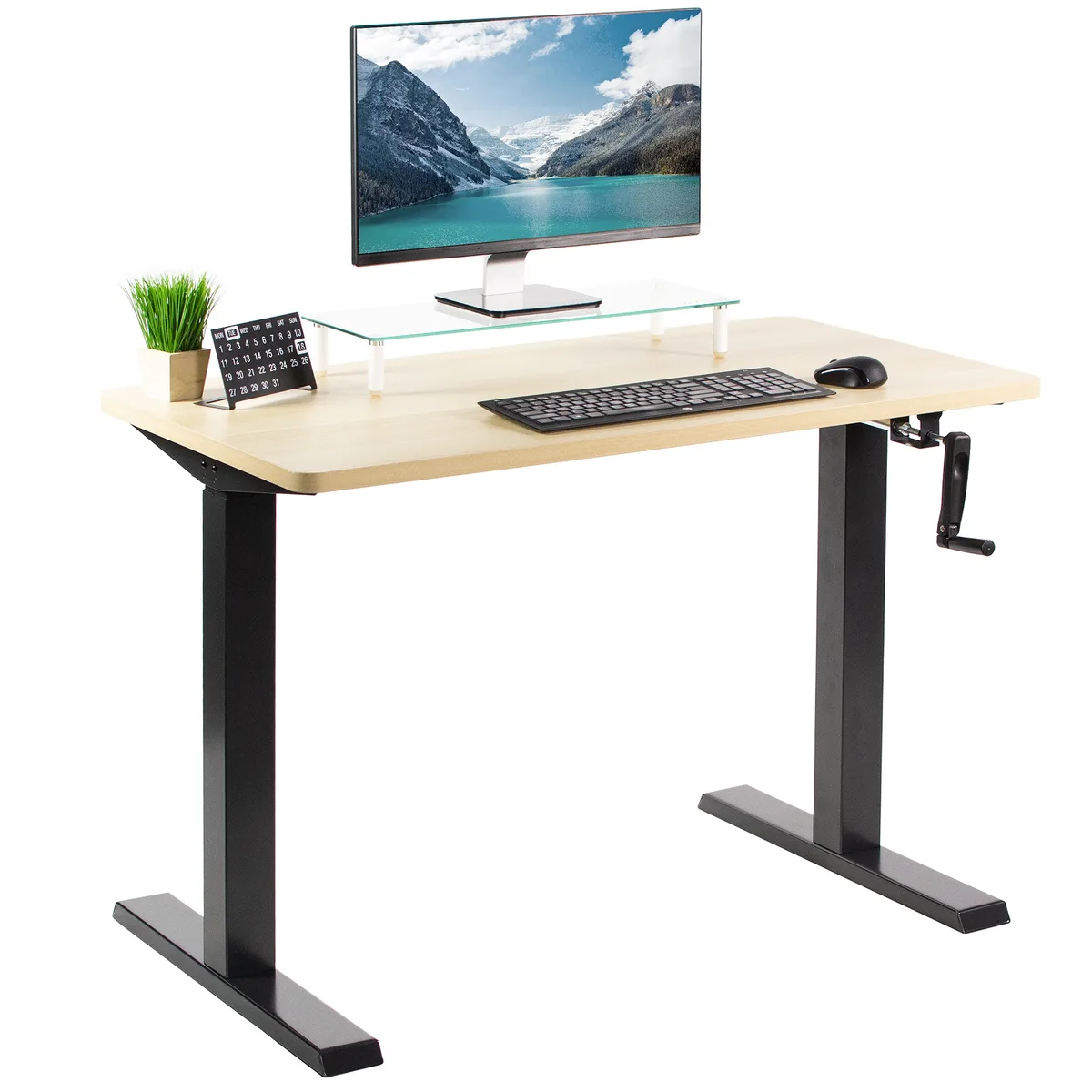 VIVO VIVO Manual 43 x 24 Stand Up Desk Light Wood Black Frame — product photo