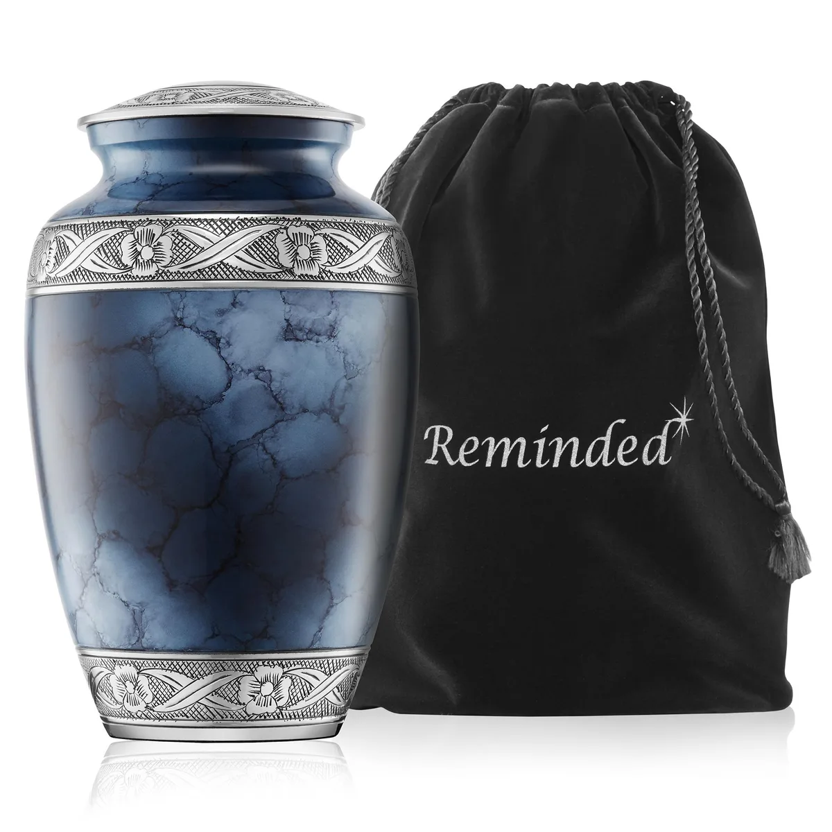 Reminded Reminded Cremation Memorial Urn Silver Blue Brass 215 cu in — product photo