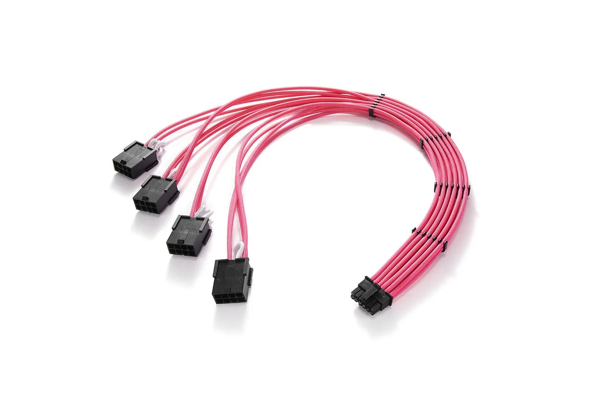 FormulaMod FormulaMod 16AWG 12VHPWR to 4x 8-pin PCIe 5.0 power extension cord 17.7 inch pink — product photo