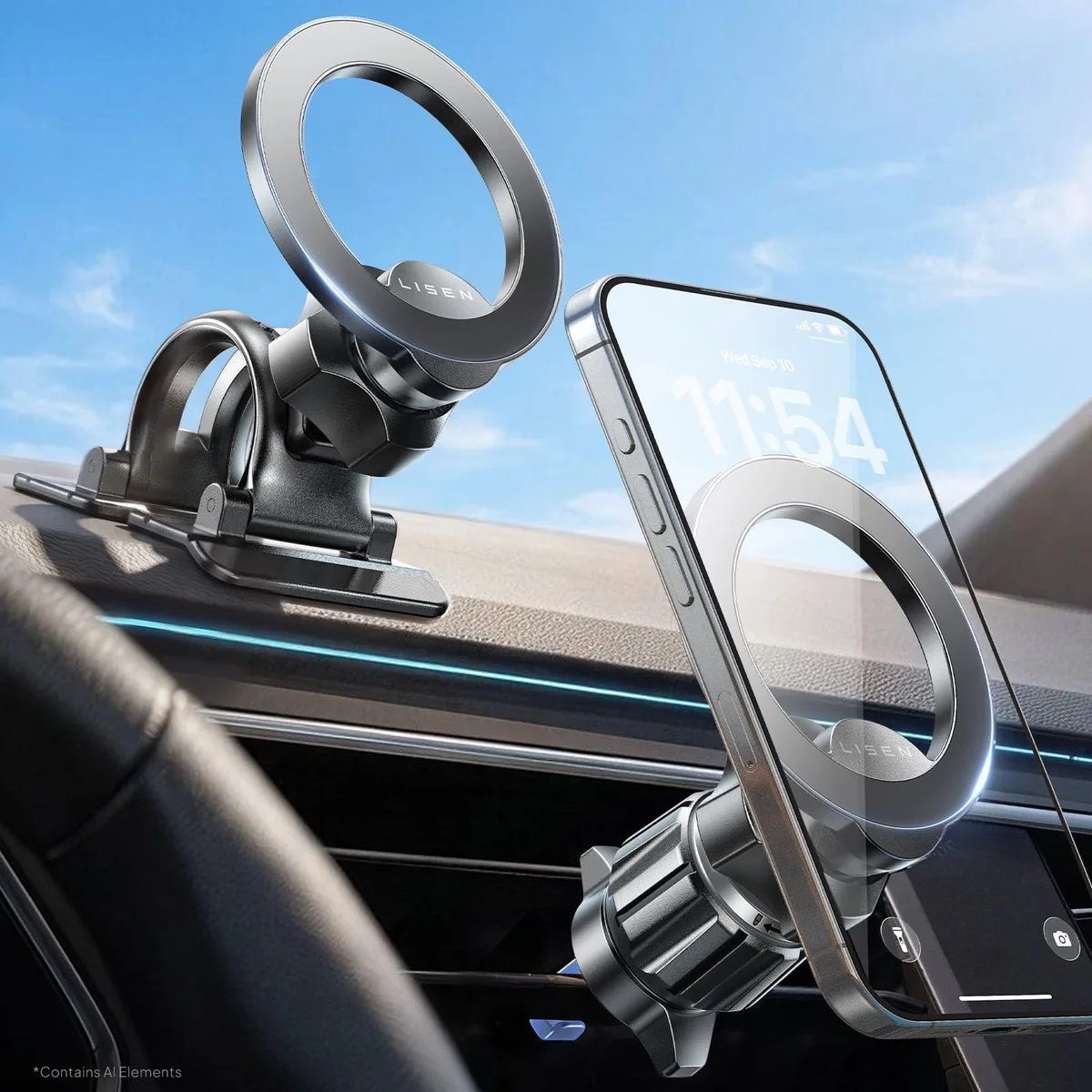  LISEN LISEN-LK2M-BS MagSafe Phone Mount 2-in-1 Vent Dashboard Black — product photo