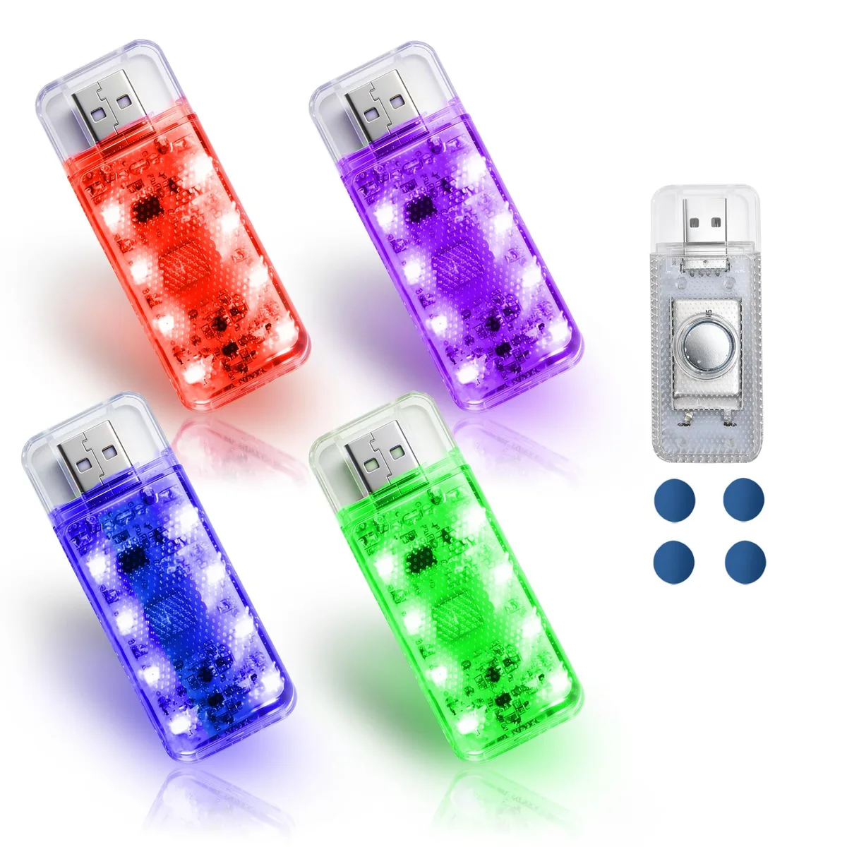  LINFGWNF 4-Pack USB Rechargeable LED Car Lights (Red Blue Green Purple) — product photo