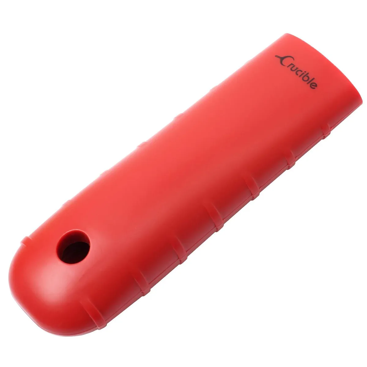Red silicone handle sleeve, extra thick, open-ended grip for cast iron skillets