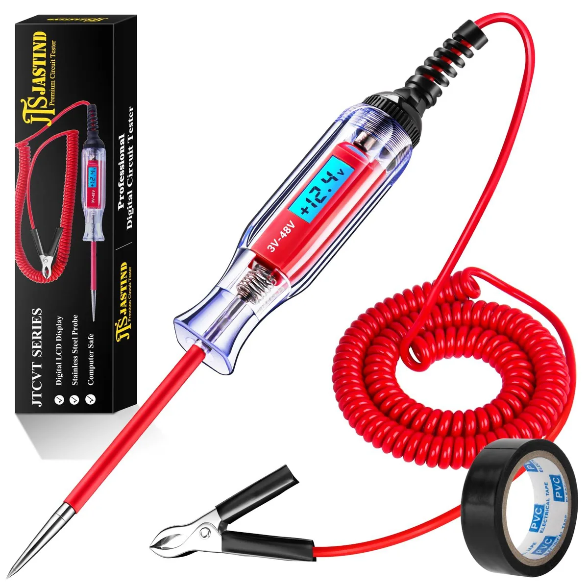 KEHIPI KEHIPI 3-48V DC Digital LCD Circuit Tester 140in Spring Wire — product photo