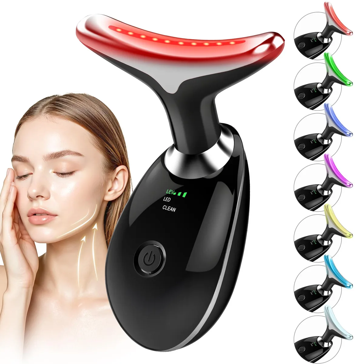 YEVYO YEVYO Face Massager Red Light Therapy 7 Colors Arc 113°F 160° White Black — product photo
