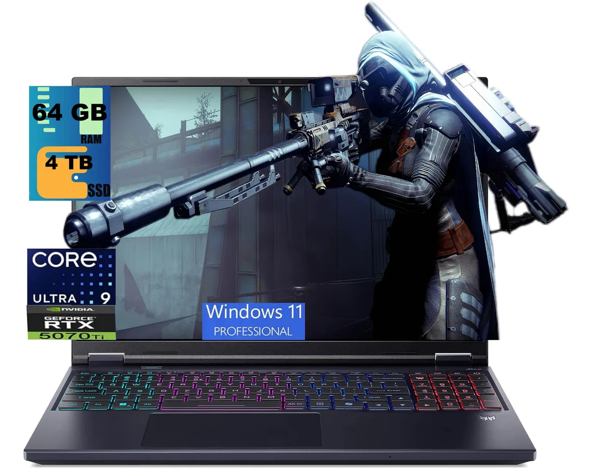 Acer America Acer Predator Helios Neo 16 AI gaming laptop, Ultra 9 275HX, RTX 5070 Ti, 64GB DDR5, 4TB — product photo
