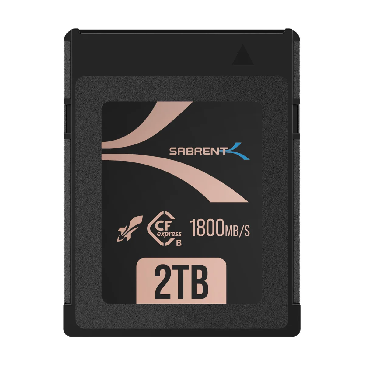 Rectangular CFexpress Type B card, matte black finish with silver label, 2TB capacity