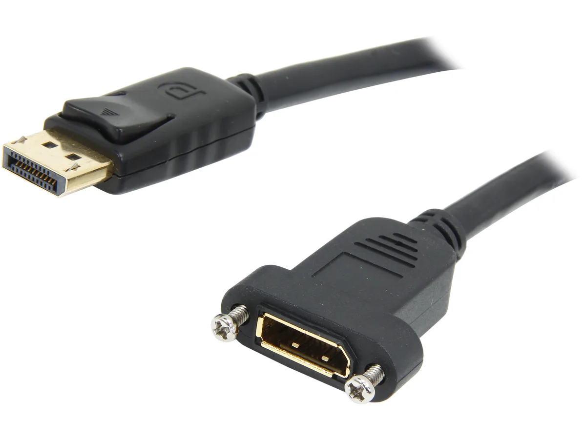 STARTECH STARTECH DPPNLFM3 displayport cable 3 ft male to female panel mount .5 ft pigtail latched black — product photo