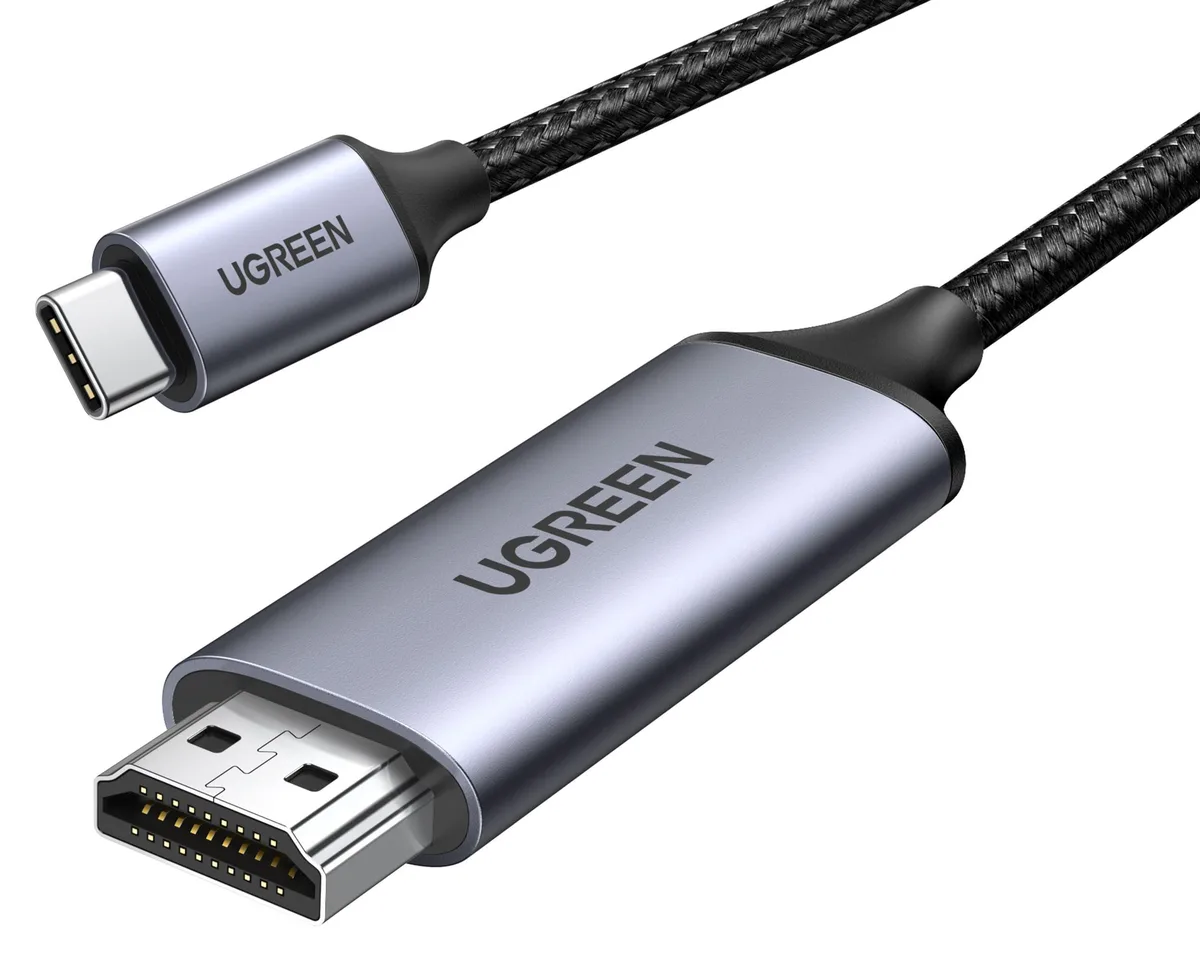 Black USB-C to HDMI cable with braided nylon jacket and aluminium connector housings, 6.6 ft long