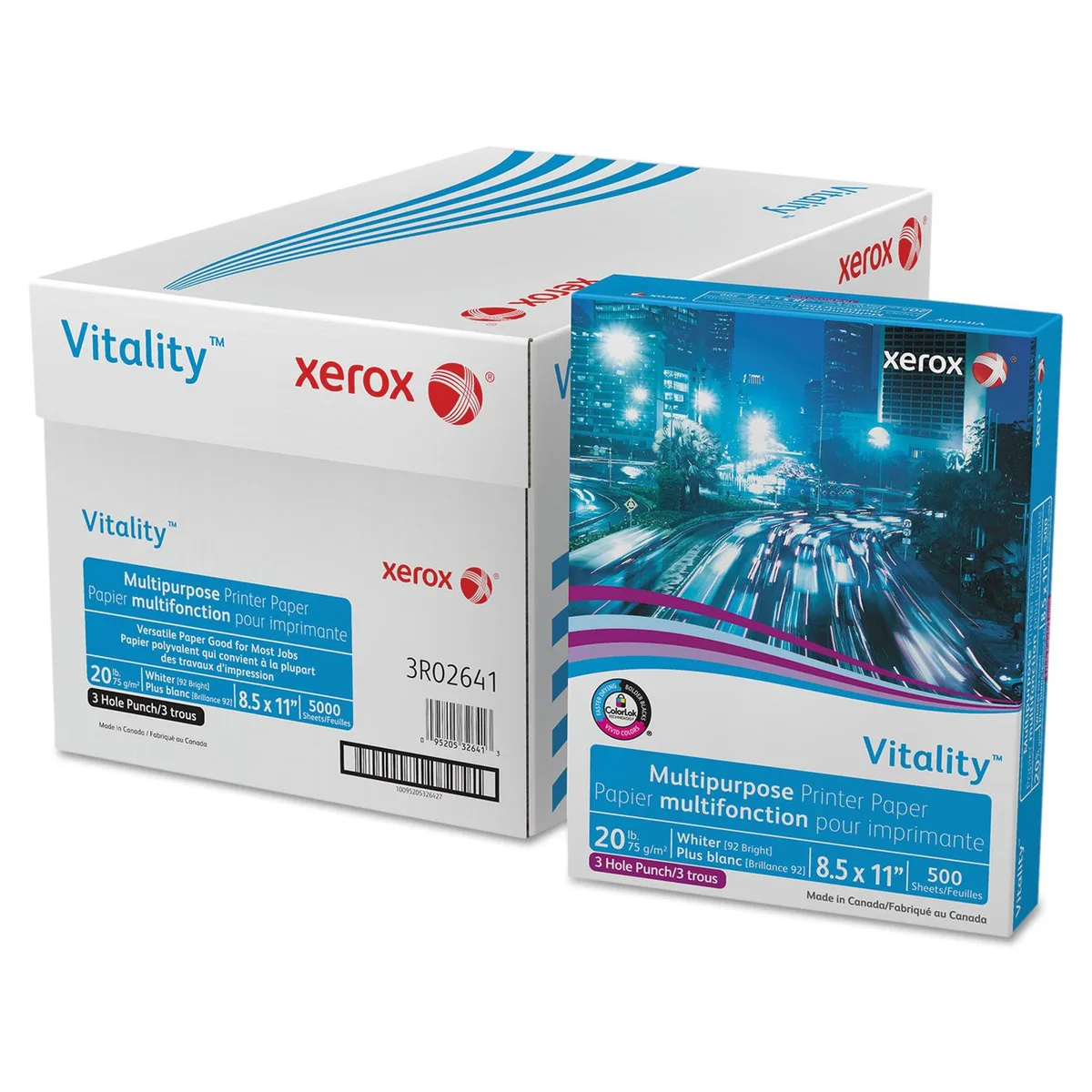 XEROX Xerox Vitality 3-Hole Punched Paper 8.5 x 11 White 5000 Sheets 3R02641 — product photo