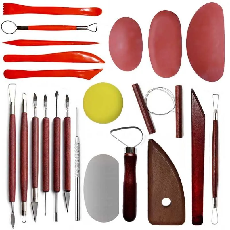LANGQUN clay sculpting tool set with wooden handles and metal tips