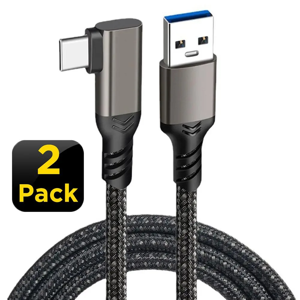 Jansicotek Jansicotek PQ126 USB A to C Right Angle Braided Cable 2Pack 10ft 10Gbps 60W Black — product photo