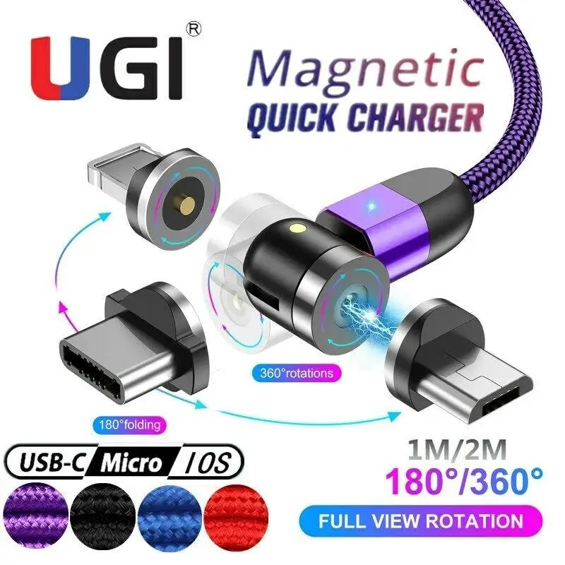 Hetai Tech Hetai Tech Magnetic USB Cable 540° 2.4A 1M/2M Micro USB to USB A — product photo