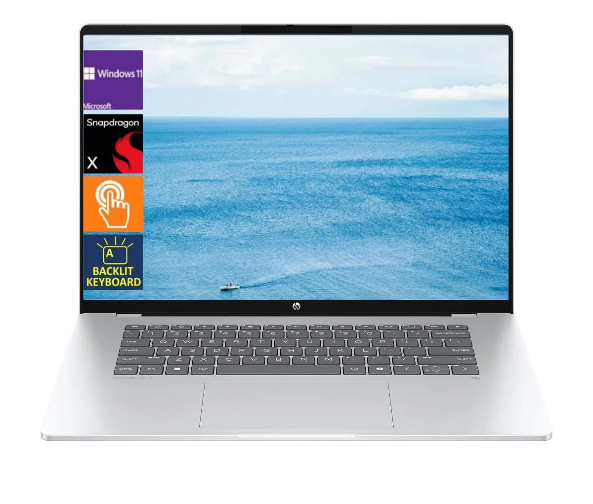 HP HP OmniBook 5 Next Gen AI laptop Snapdragon X Plus X1P-42-100 32GB 512GB 16" 2K OLED touch Windows 11 Pro — product photo