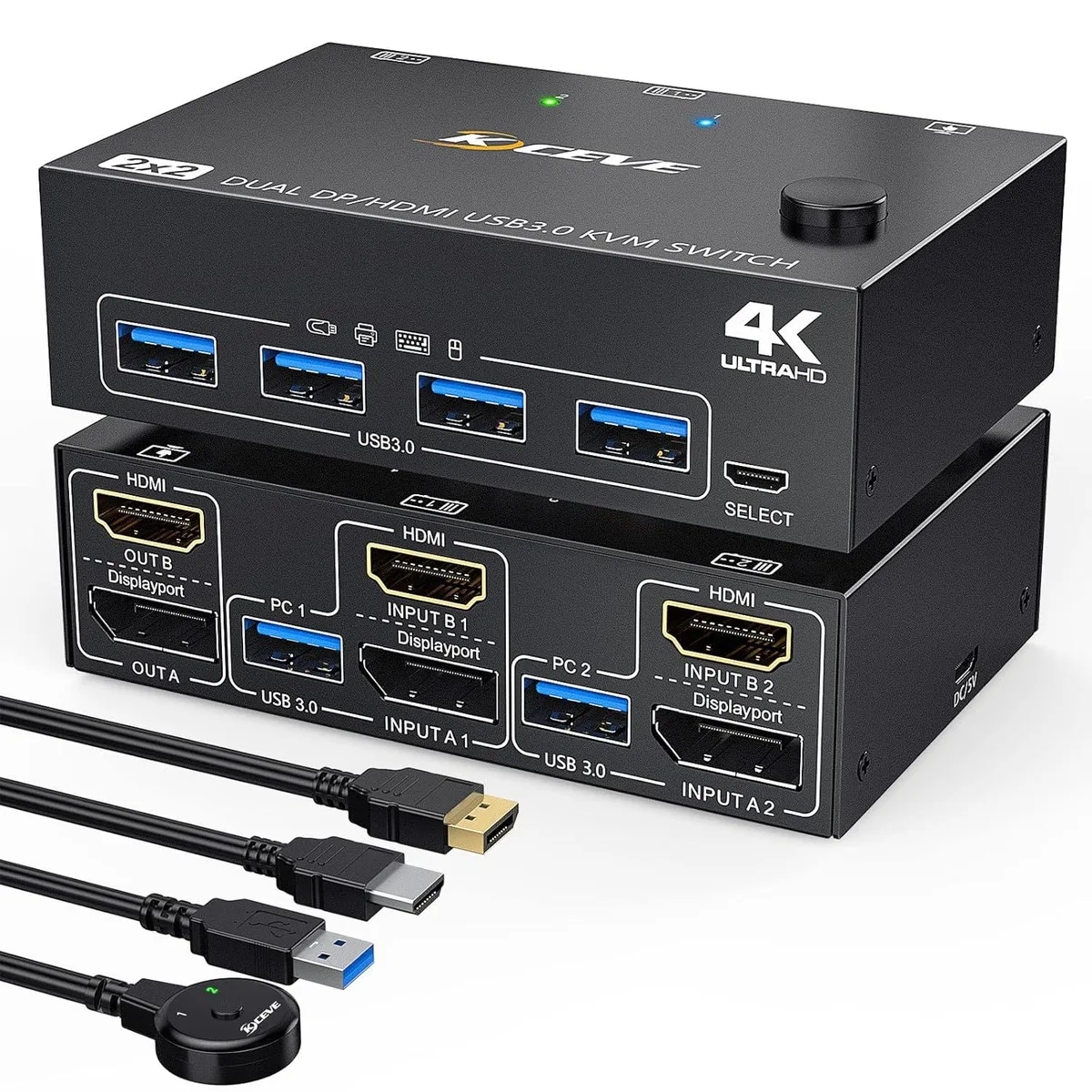 suranus suranus USB 3.0 Dual Monitor KVM Switch HDMI DisplayPort 4K 60Hz 2K 120Hz 4 Ports Wired Remote — product photo
